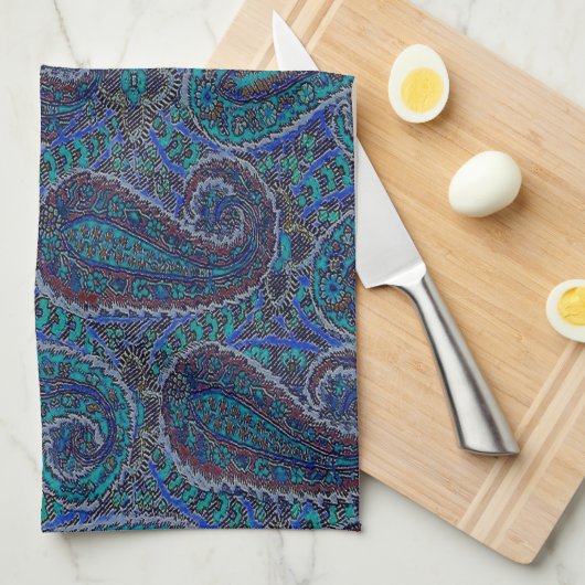 Paisley Blue Indian Boho Art Pattern Theedoek (Quarter Fold)
