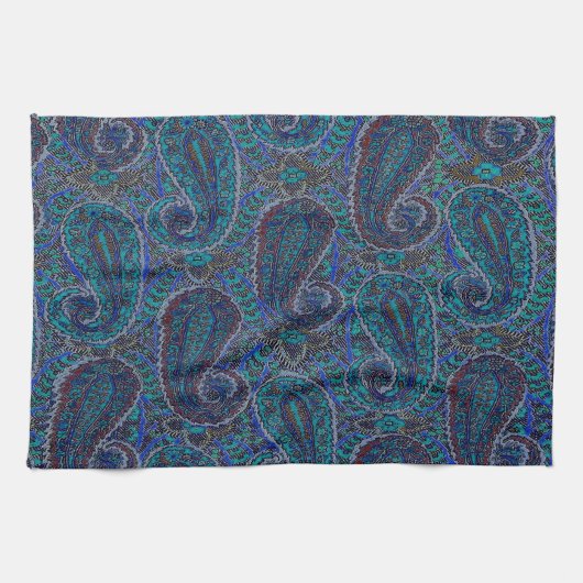Paisley Blue Indian Boho Art Pattern Theedoek (Horizontaal)