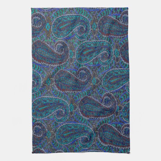 Paisley Blue Indian Boho Art Pattern Theedoek (Verticaal)