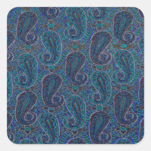 Paisley Blue Indian Boho Art Pattern Vierkante Sticker