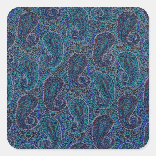 Paisley Blue Indian Boho Art Pattern Vierkante Sticker (Voorkant)