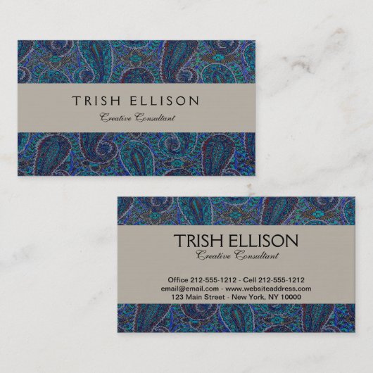 Paisley Blue Indian Boho Art Pattern Visitekaartje (Voorkant / Achterkant)