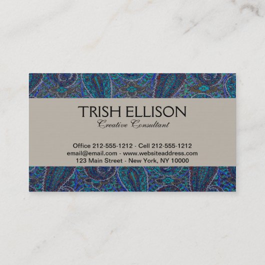 Paisley Blue Indian Boho Art Pattern Visitekaartje (Achterkant)