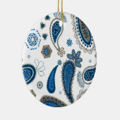 Paisley Blue White Bohemian Pattern Keramisch Ornament (Rechts)