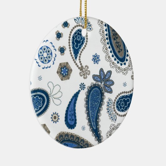 Paisley Blue White Bohemian Pattern Keramisch Ornament (Rechts)