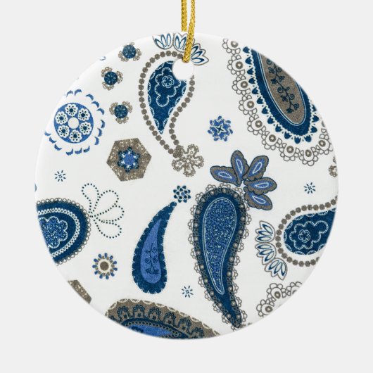 Paisley Blue White Bohemian Pattern Keramisch Ornament (Voorkant)