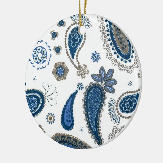 Paisley Blue White Bohemian Pattern Keramisch Ornament (Links)