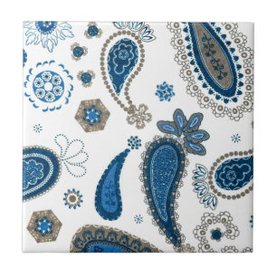 Paisley Blue White Bohemian Pattern Tegeltje