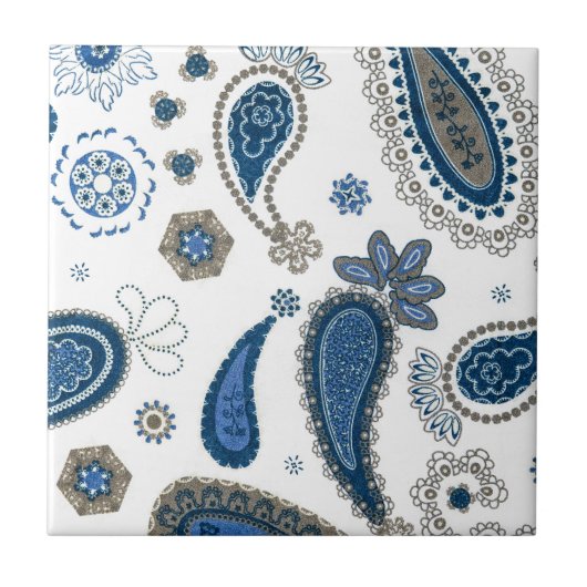 Paisley Blue White Bohemian Pattern Tegeltje (Voorkant)
