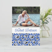 Paisley Blueberry Sweet Sixteen Uitnodiging (Staand voorkant)