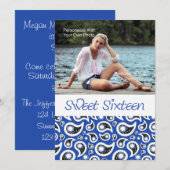 Paisley Blueberry Sweet Sixteen Uitnodiging (Voorkant / Achterkant)