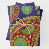Paisley Bohemian Pattern met rood, blauw, goud Inpakpapier Vel (In situ)