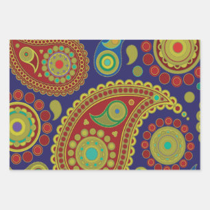 Paisley Bohemian Pattern met rood, blauw, goud Inpakpapier Vel