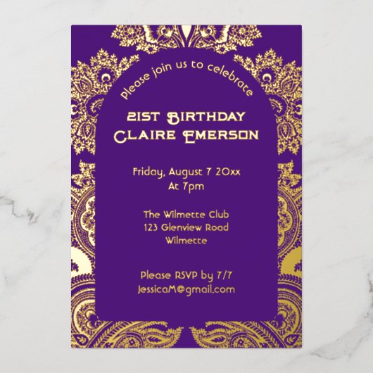 Paisley-boog Folie Uitnodiging (Voorkant)