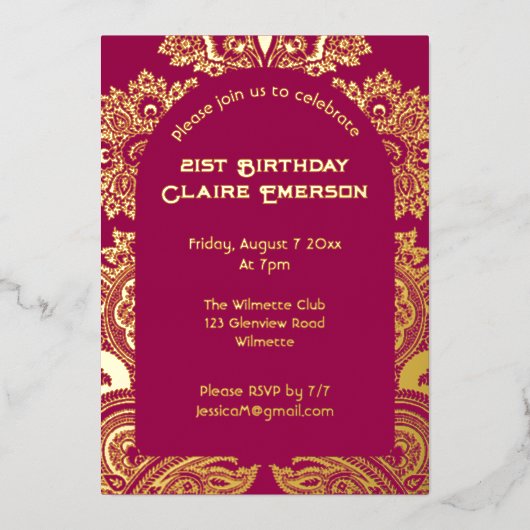 Paisley boog folie uitnodiging (Voorkant)