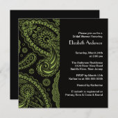 Paisley Bridal Shower Invitation Black & Green Kaart (Voorkant / Achterkant)