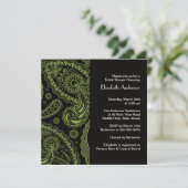 Paisley Bridal Shower Invitation Black & Green Kaart (Staand voorkant)