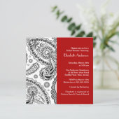Paisley Bridal Shower Invitation Black & Red Kaart (Staand voorkant)