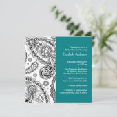 Paisley Bridal Shower Invitation Black & Turquoise Kaart (Staand voorkant)
