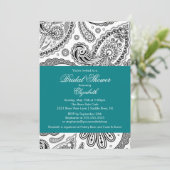 Paisley Bridal Shower Invitation Blauwgroen Black Kaart (Staand voorkant)