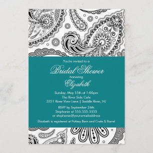 Paisley Bridal Shower Invitation Blauwgroen Black Kaart