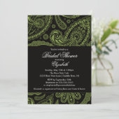 Paisley Bridal Shower Invitation Chartreuse Black Kaart (Staand voorkant)
