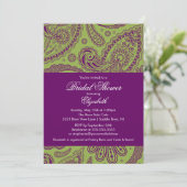 Paisley Bridal Shower Invitation Chartreuse Paars Kaart (Staand voorkant)