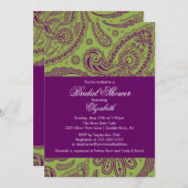 Paisley Bridal Shower Invitation Chartreuse Paars Kaart (Voorkant / Achterkant)