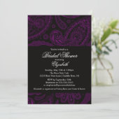 Paisley Bridal Shower Invitation Paars & Black Kaart (Staand voorkant)