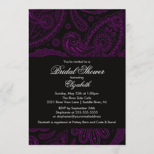 Paisley Bridal Shower Invitation Paars & Black Kaart