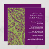 Paisley Bridal Shower Invitation Paars & Green Kaart (Voorkant / Achterkant)