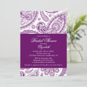 Paisley Bridal Shower Invitation Paars & White Kaart (Staand voorkant)