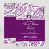 Paisley Bridal Shower Invitation Paars & White Kaart (Voorkant / Achterkant)