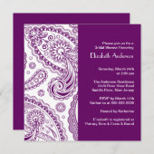 Paisley Bridal Shower Invitation Paars & White Kaart (Voorkant / Achterkant)