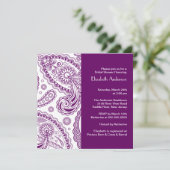 Paisley Bridal Shower Invitation Paars & White Kaart (Staand voorkant)