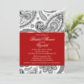 Paisley Bridal Shower Invitation Red & Black Kaart (Staand voorkant)