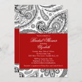 Paisley Bridal Shower Invitation Red & Black Kaart (Voorkant / Achterkant)