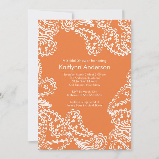Paisley Bridal Shower Invitation White Coral Roos Kaart (Voorkant)