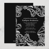 Paisley Bridal Shower Invitation White en Black Kaart (Voorkant / Achterkant)