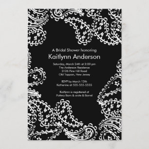 Paisley Bridal Shower Invitation White en Black Kaart