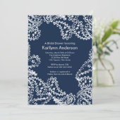 Paisley Bridal Shower Invitation White & Navy Blue Kaart (Staand voorkant)