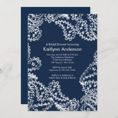 Paisley Bridal Shower Invitation White & Navy Blue Kaart (Voorkant / Achterkant)