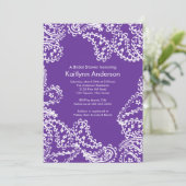 Paisley Bridal Shower Invitation White Paars Kaart (Staand voorkant)
