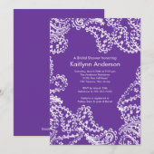 Paisley Bridal Shower Invitation White Paars Kaart (Voorkant / Achterkant)