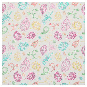 Paisley Bright Boho Folk Pattern op wit Stof