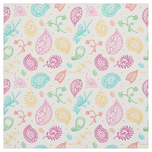 Paisley Bright Boho Folk Pattern op wit Stof (Swatch)