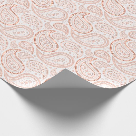 Paisley Bright Sinaasappel op wit omslagpapier Cadeaupapier (Hoek)