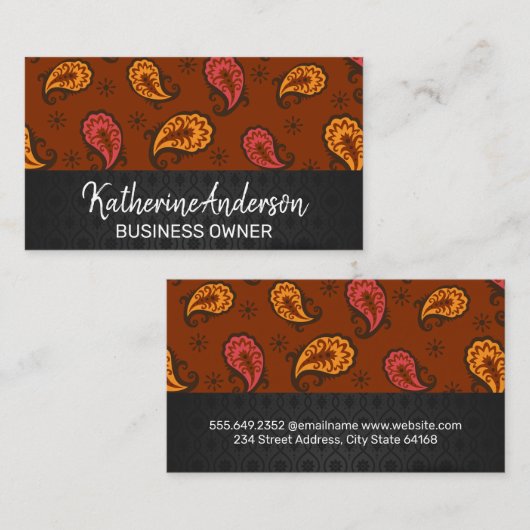 Paisley Brown Pattern Afsprakenkaartje (Voorkant / Achterkant)