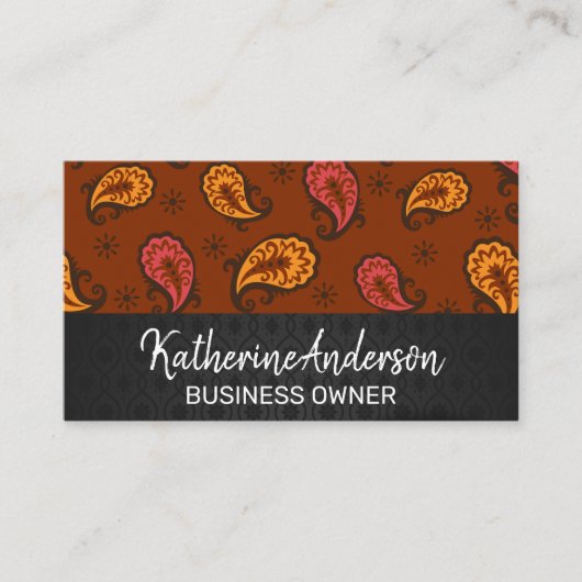 Paisley Brown Pattern Afsprakenkaartje (Voorkant)