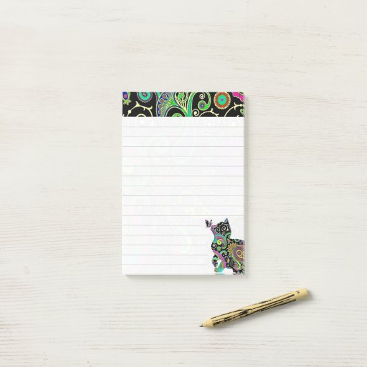 Paisley cat en vlinder post-it® notes (Op bureau)